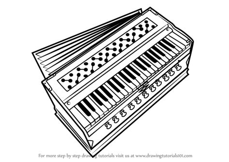 How to Draw Harmonium (Musical Instruments) Step by Step | DrawingTutorials101.com