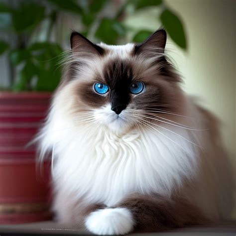 Beautiful Ragdoll Cat with Blue Eyes - Captivating Portrait Stock Illustration - Illustration of ...