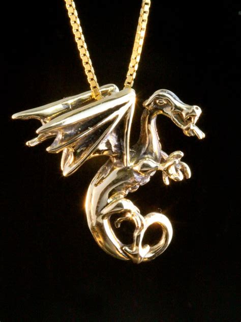 Gold Dragon Necklace 14k Gold Fire Dragon Charm Gold