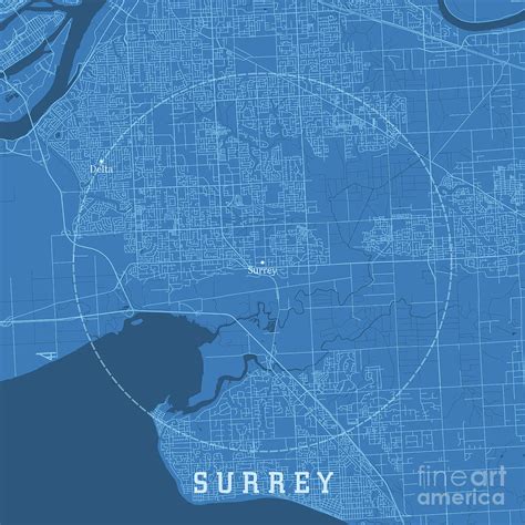 Surrey BC City Vector Road Map Blue Text Digital Art by Frank Ramspott