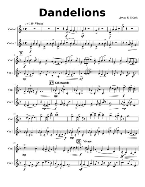 Dandelions Sheet music for Violin (String Duet) | Musescore.com