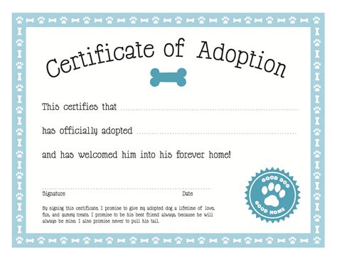 Certificate of Pet Adoption | Adoption certificate, Certificate ...