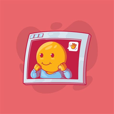 Cute emoji character on a computer window vector illustration. Tech ...