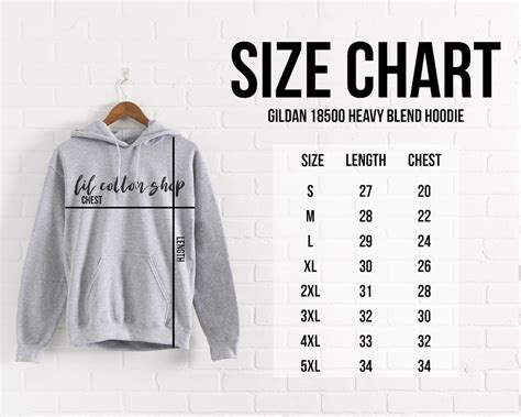 Gildan 18500 Size Chart Mockup, Heavy Blend Hoodie Size Chart, Gildan Sweatshirt, Unisex Hoodie ...