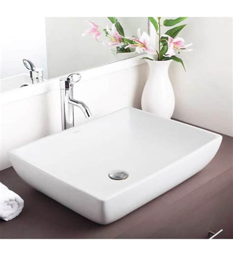 Buy Hindware Fonte Ceramic Table Top Wash Basin (Model No: 91043) Online - White Basins - White ...