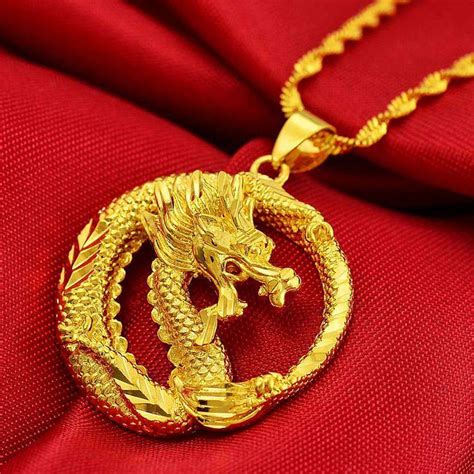 Smart Dragon Pendant Necklace Chain Solid Women Cool Men 24K Yellow ...