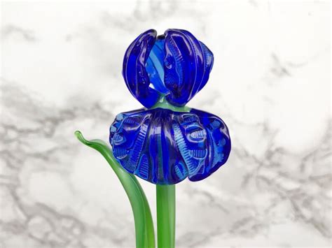 Blue Glass Flowers Figurine Blown Flower Iris Sculpture Art | Etsy