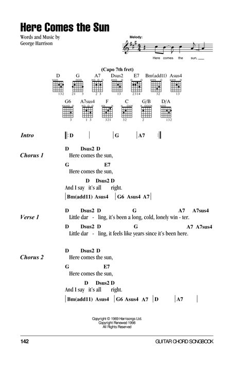 Here Comes The Sun by The Beatles - Guitar Chords/Lyrics - Guitar ...