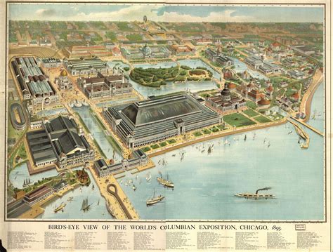 Chicago Worlds Columbian Exposition 1893 Birds Eye View Map - Chicago ...