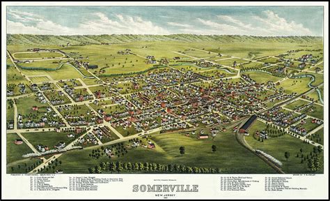 Somerville New Jersey Vintage Map Birds Eye View 1882 Photograph by ...