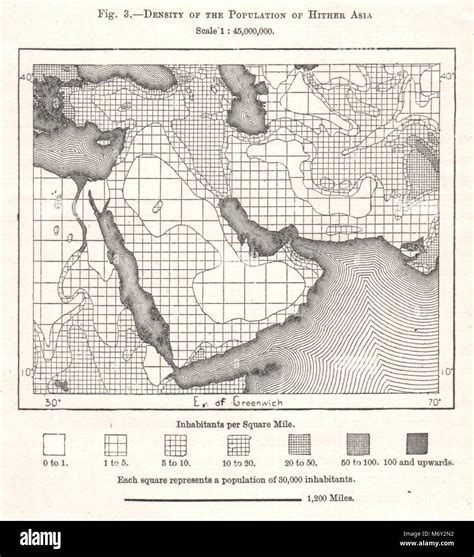 Middle East population density. Sketch map 1885 old antique plan chart Stock Photo - Alamy