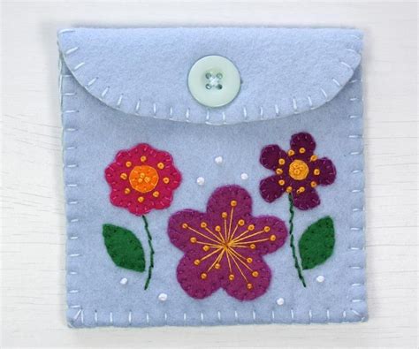 Felt coin purse, floral felt wallet, flower purse, blue felt purse, Handmade in Ireland | Felt ...