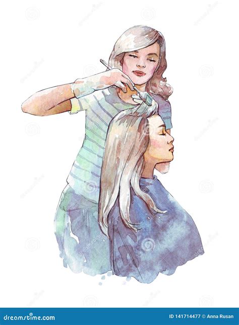 Hairstylist Dyeing Hair Watercolor Illustration Stock Illustration - Illustration of hair ...