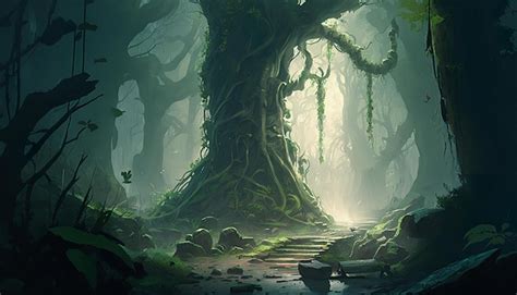 Premium Photo | Digital painting art of fantasy forest , fantastical landscape