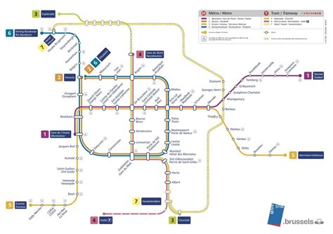 Map of Brussels metro: metro lines and metro stations of Brussels