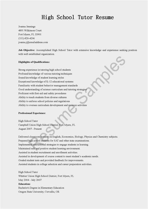 Resume Samples: High School Tutor Resume Sample