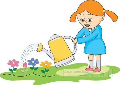 Flower Clipart-girl watering flowers with yellow water can2020