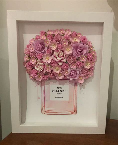 Chanel Perfume Bottle Art Design Home Decor | Flower shadow box, Paper ...