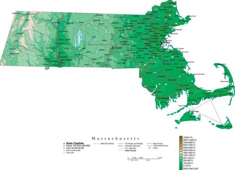 Massachusetts Contour Map in Adobe Illustrator Digital Vector Format