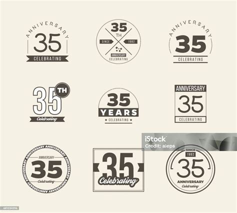 35th Anniversary Vintage Symbol Set 35 Years Symbols Stock Illustration - Download Image Now ...