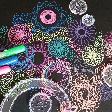 Neon Spirograph drawings on dark paper with Gelly Roll Moonlight pens | Spirograph art ...