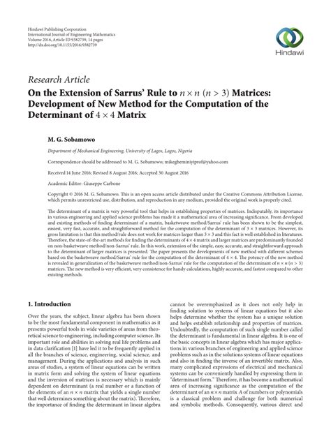 (PDF) On the Extension of Sarrus’ Rule to n × n ( n > 3 ) Matrices ...