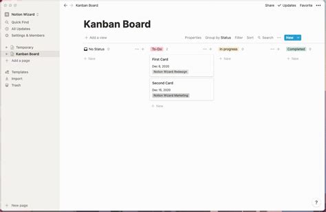 Notion kanban board template - fitytalking