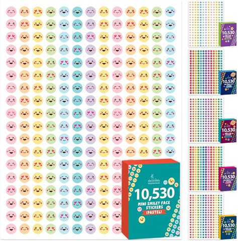 Decorably 10,530 Pastel Happy Face Stickers - 45 Sheets Chart Stickers for Teachers, Small Happy ...