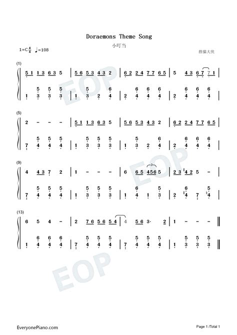 Doraemon Theme Song-Doraemon no Uta Numbered Musical Notation Preview