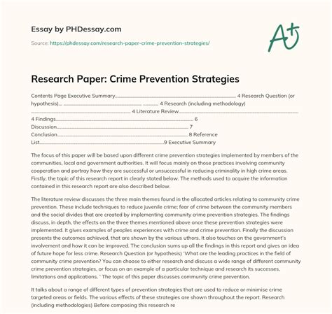 Research Paper: Crime Prevention Strategies - PHDessay.com