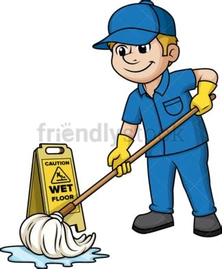 Man Mopping The Floor Cartoon Clipart Vector - FriendlyStock