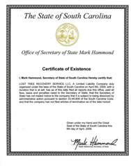 South Carolina Good Standing Certificate - South Carolina Certificate of Existence