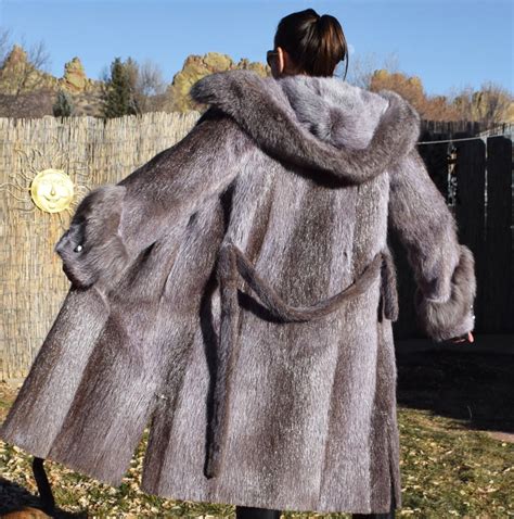 Med Long HOOD Periwinkle Coypu Nutria Full Length Fur Coat | Etsy