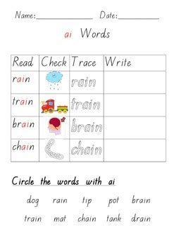 ai Digraph Printable Worksheet #2 - Words and Pictures Literacy Builder Series