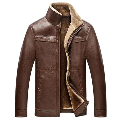 European and American Style Mens Fur Leather Jackets Big and Tall Men Winter Business Leather ...