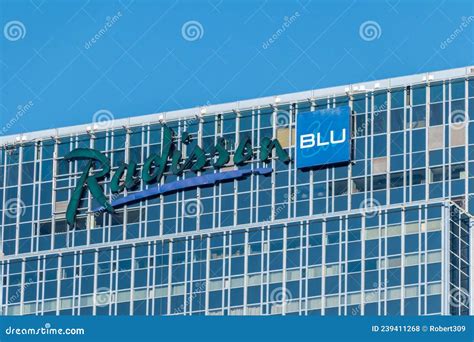 Radisson Blu Logo on Hotel in Oslo. Radisson Blu is an International Chain of Hotels Editorial ...