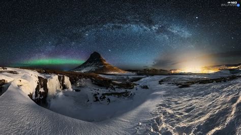 Night, Sky, Star way, winter, star, Kirkjufell Mountain, iceland - Nice wallpapers: 1920x1080