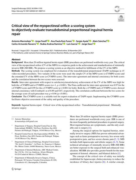 (PDF) Critical view of the myopectineal orifice: a scoring system to ...