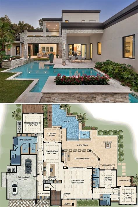 Trending Modern Florida Home Floor Plan Features White Brick and Stucco ...