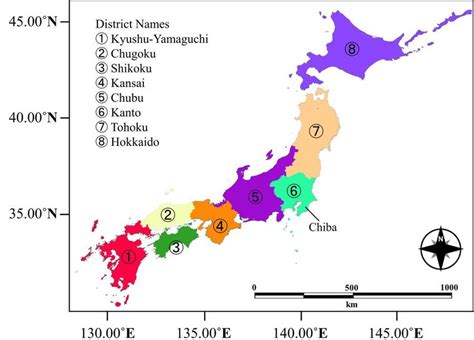 Study Area, Japan and its eight major districts. | Download Scientific Diagram