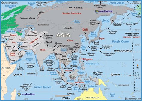 Asia Map - Map of Asia, Asia Maps of Landforms Roads Cities Counties States Outline - World Atlas