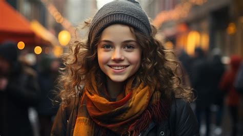 Premium AI Image | Happy young girl in winter clothes