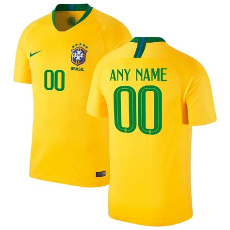 Nike Brazil National Team Gold 2018 Home Replica Stadium Custom Jersey