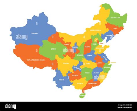 Colorful political map of China. Administrative divisions - provinces. Simple flat vector map ...