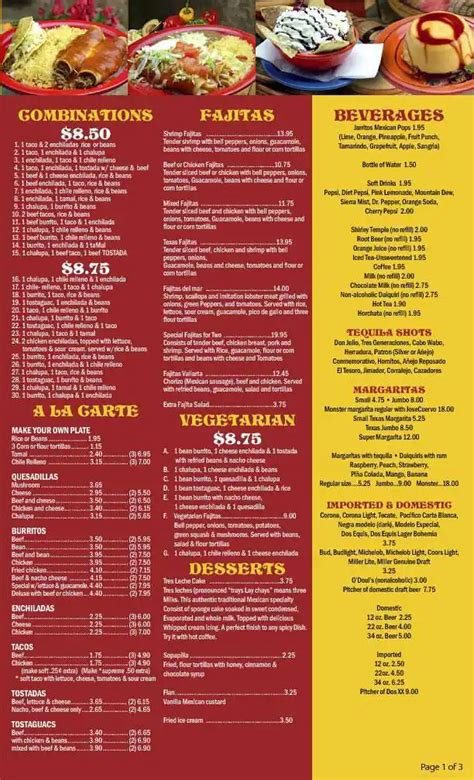 Menu at El Toro restaurant, Shakopee