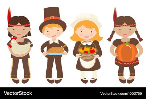 Thanksgiving kids sharing food Royalty Free Vector Image