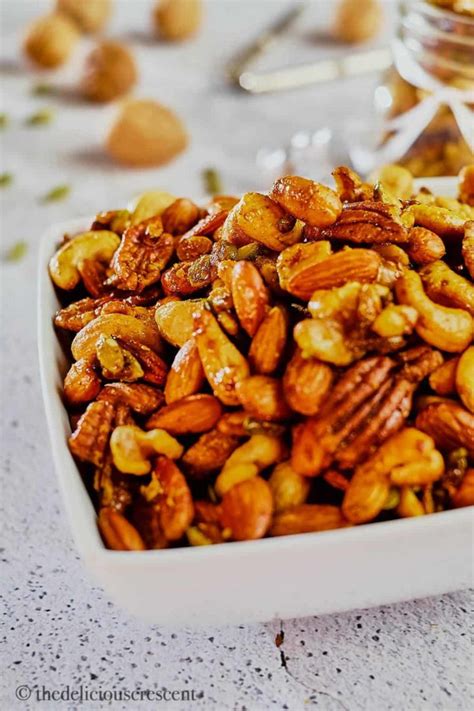 Sweet & Savory Roasted Party Nuts - The Delicious Crescent