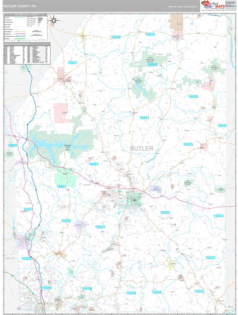 Butler County, PA Wall Map Premium Style by MarketMAPS - MapSales