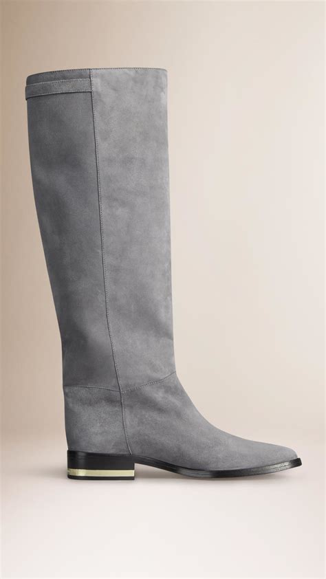 Burberry Over-the-knee Suede Riding Boots in Gray | Lyst