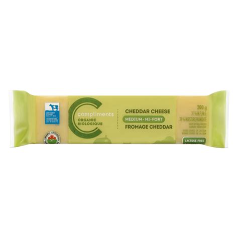 Organic Medium Cheddar Cheese 200 g | Compliments.ca